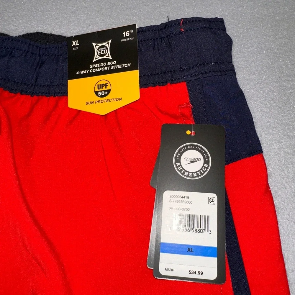 Speedo Swim Trunks Mens XL Red New Eco Comfort Stretch UPF 50+ Board Shorts